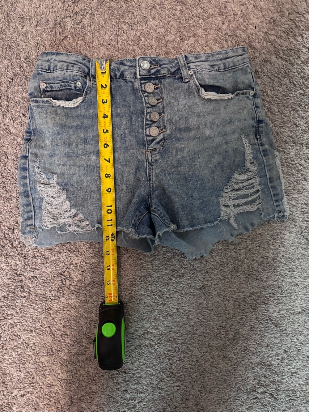 Indigo Rein Distressed High Rise Denim Shorts Size 13/30 Button Fly - Picture 11 of 12